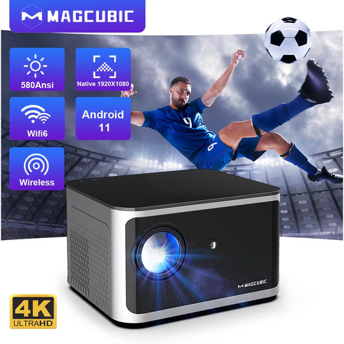 4K Android 11 Smart Projector - 580 ANSI Lumens, Full HD 1920x1080P, Wifi 6 & Bluetooth 5.0, Voice Control for Ultimate Home Theater Experience