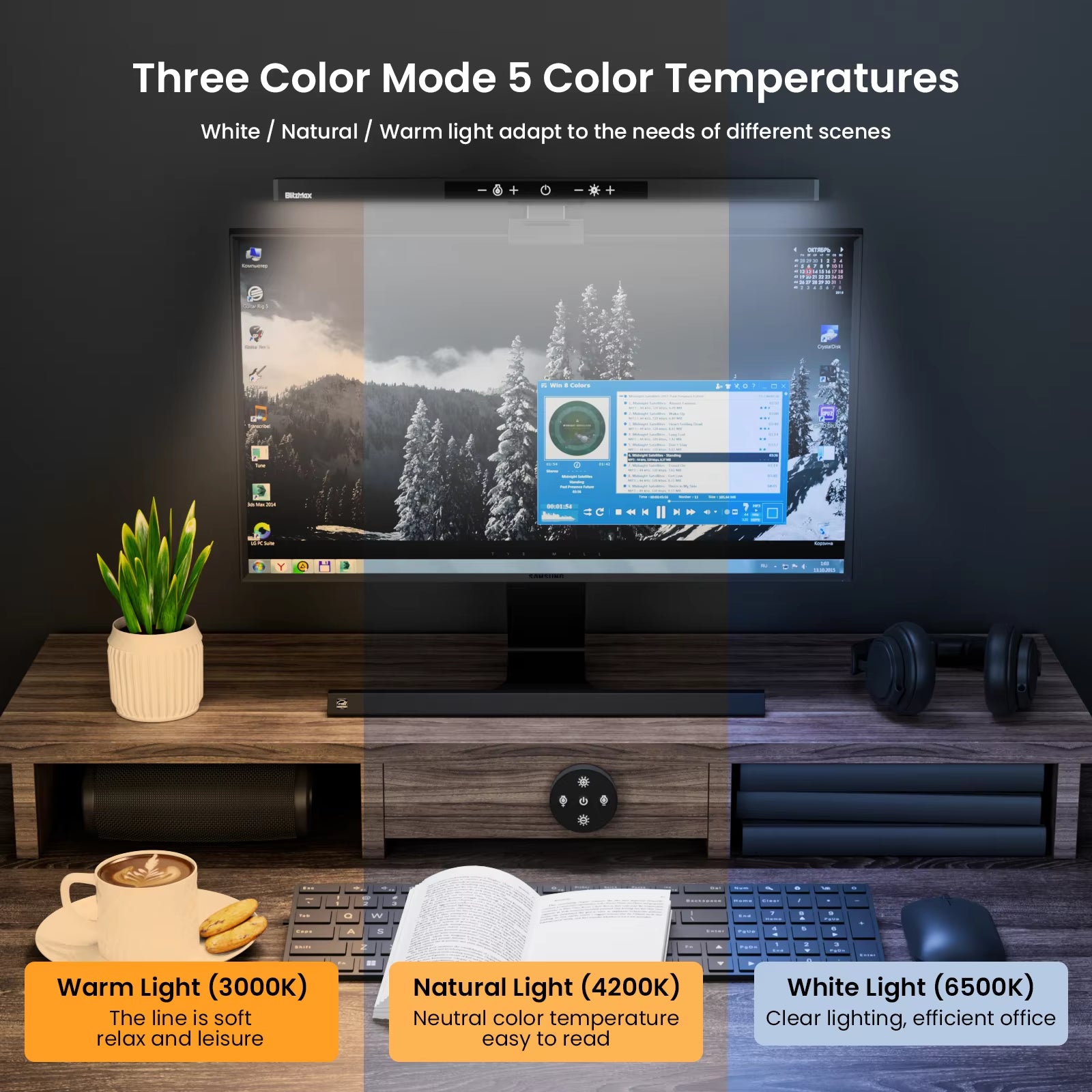 BM-ES1 Plus Wireless Remote Control Computer Monitor Light Bar - Adjustable E-Reading LED Lamp for Multiple Screens