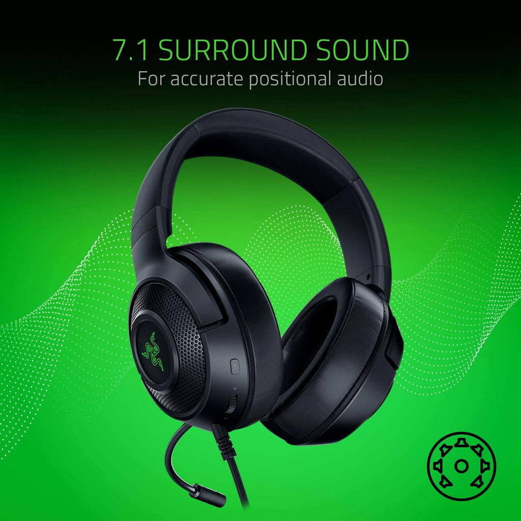 Kraken X USB Gaming Headset - Ultra Lightweight 7.1 Surround Sound for PC - Classic Black with Base Station V2 Chroma