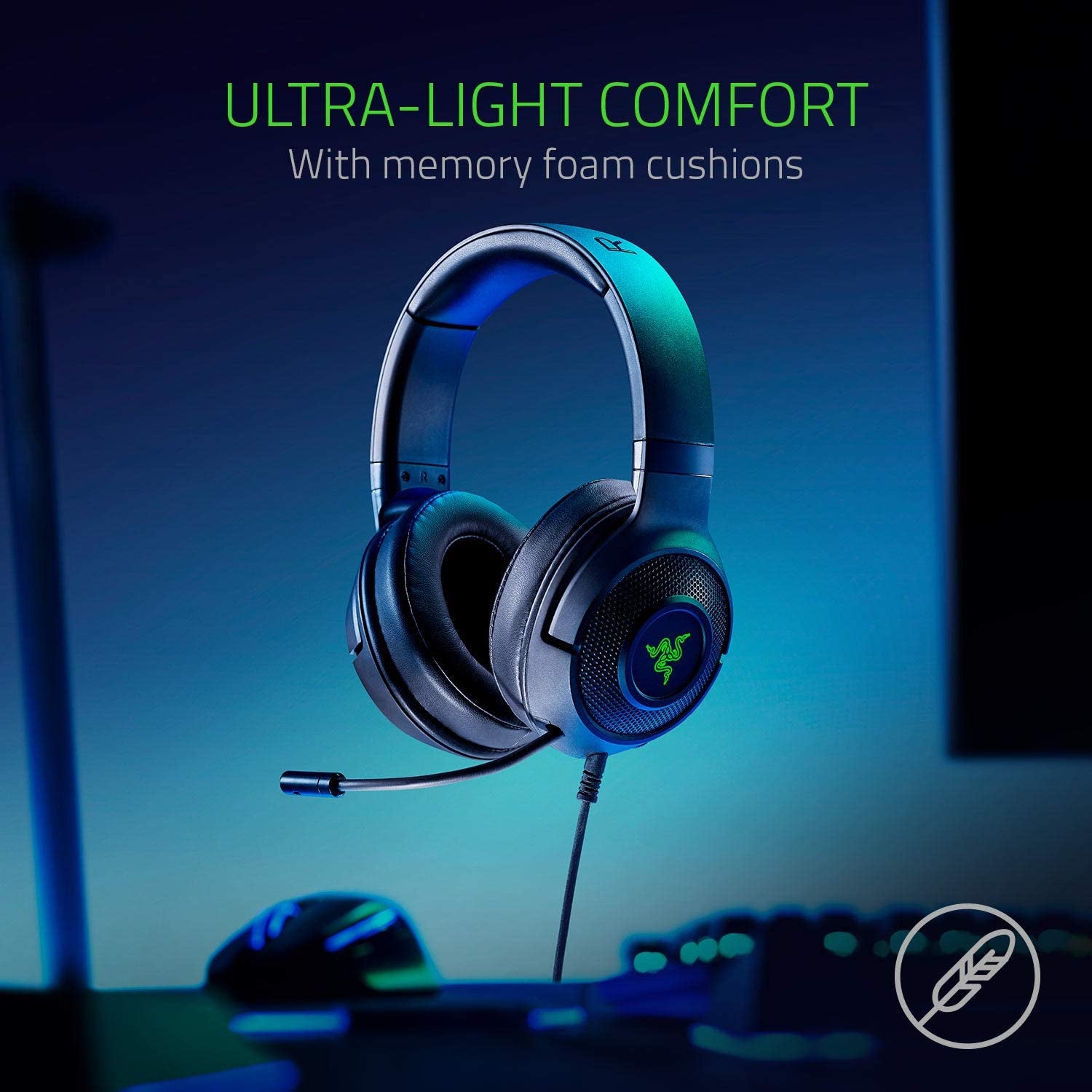 Kraken X USB Gaming Headset - Ultra Lightweight 7.1 Surround Sound for PC - Classic Black with Base Station V2 Chroma