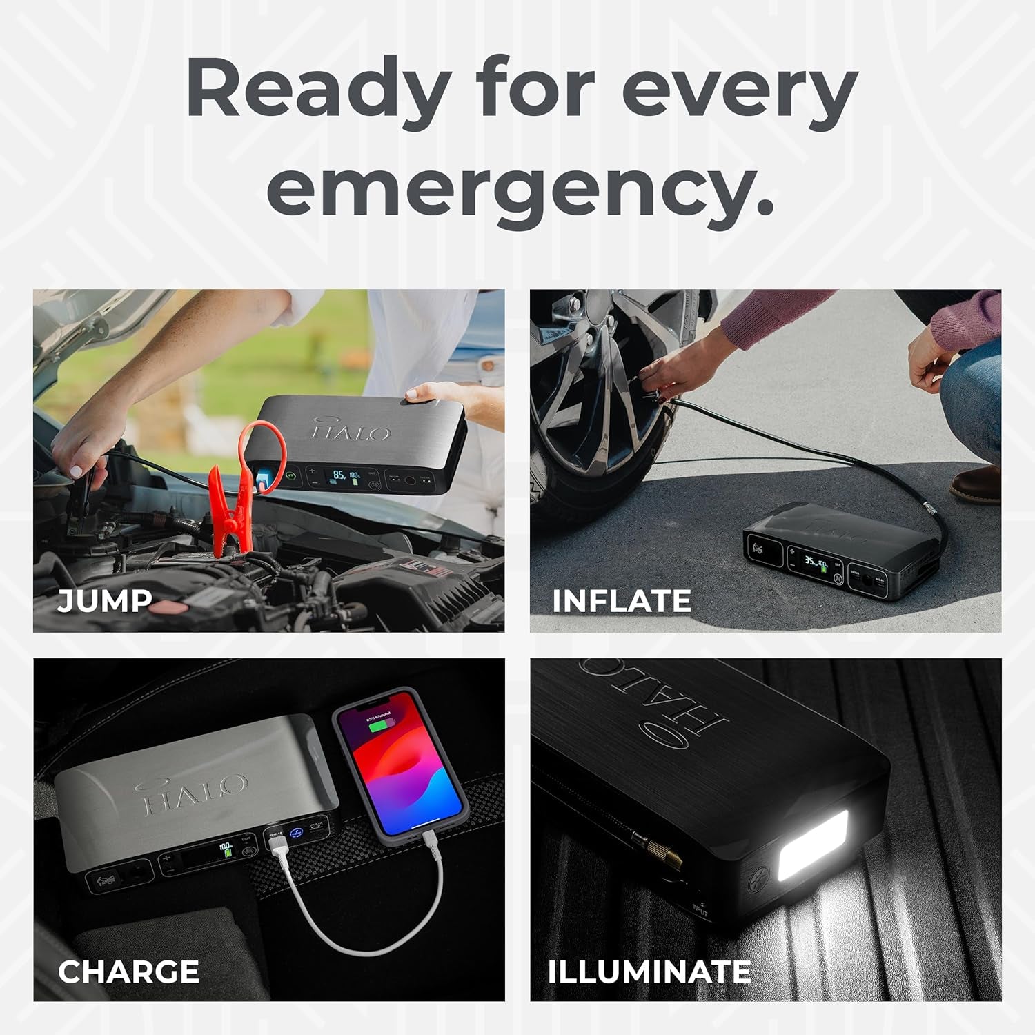 Bolt Air 58830 Portable Car Jump Starter & Air Compressor - 100 PSI, 58.8Wh Power Bank, Emergency Floodlight, TSA Approved - Perfect for Cars, SUVs & Trucks - Gray