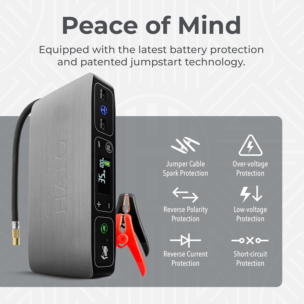 Bolt Air 58830 Portable Car Jump Starter & Air Compressor - 100 PSI, 58.8Wh Power Bank, Emergency Floodlight, TSA Approved - Perfect for Cars, SUVs & Trucks - Gray