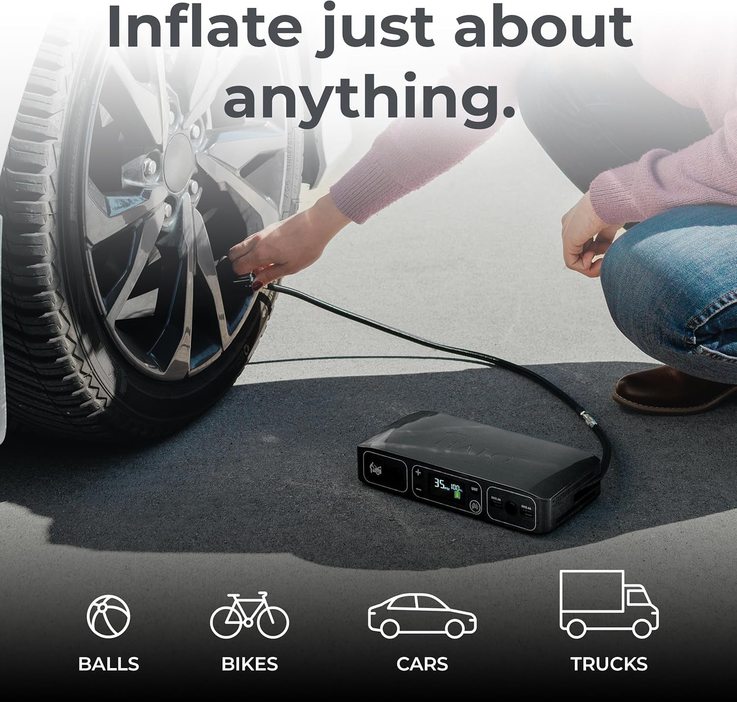 Bolt Air 58830 Portable Car Jump Starter & Air Compressor - 100 PSI, 58.8Wh Power Bank, Emergency Floodlight, TSA Approved - Perfect for Cars, SUVs & Trucks - Gray
