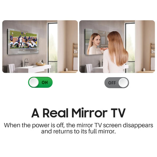 19” Smart Bathroom Mirror TV – Waterproof IP66 Full HD 1080P Google Smart TV with WiFi & Bluetooth, Ultra-Bright 500 Nits Display, NTSC/ATSC Tuner for Bathroom, Shower, Bathtub, Spa & Hotel (Wall Mount)