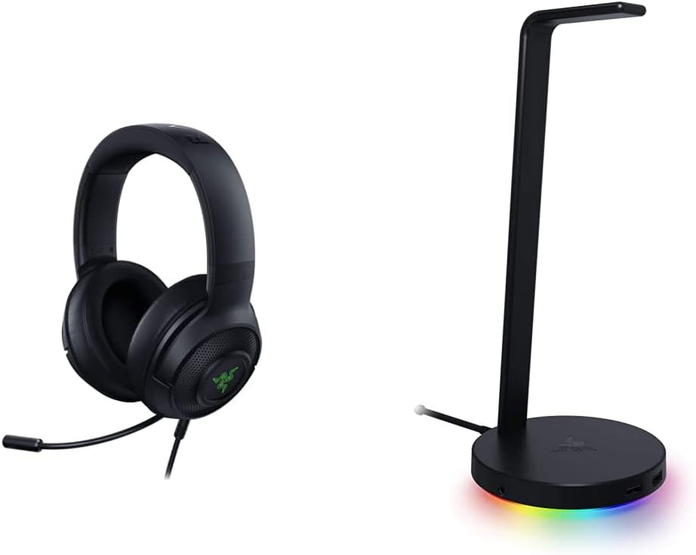 Kraken X USB Gaming Headset - Ultra Lightweight 7.1 Surround Sound for PC - Classic Black with Base Station V2 Chroma