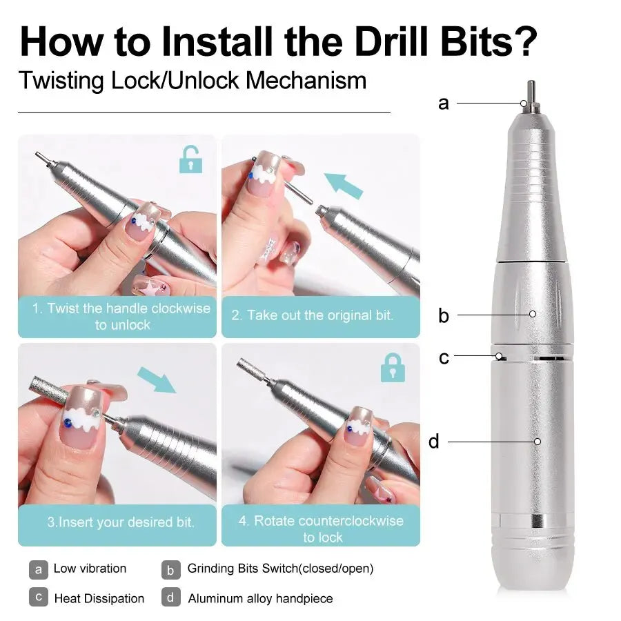 High-Speed 45000RPM Rechargeable Electric Nail Drill - Low Noise Portable Manicure Tool for Professionals