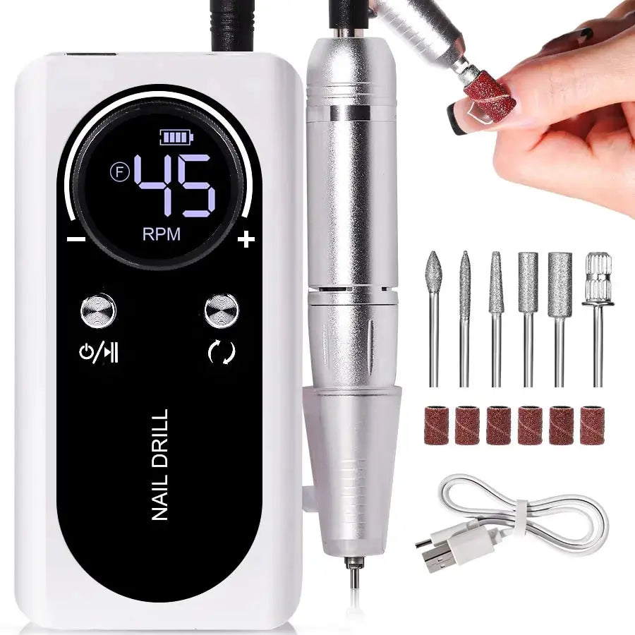 High-Speed 45000RPM Rechargeable Electric Nail Drill - Low Noise Portable Manicure Tool for Professionals