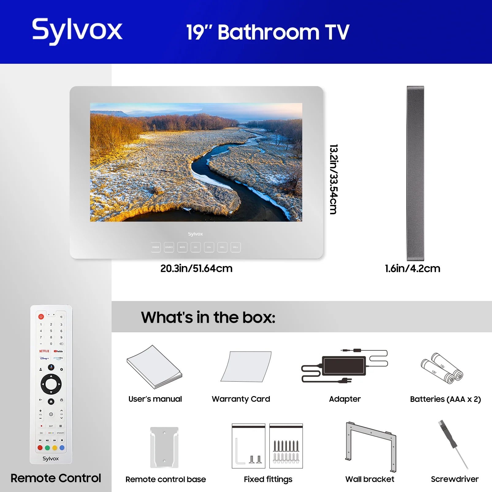 19” Smart Bathroom Mirror TV – Waterproof IP66 Full HD 1080P Google Smart TV with WiFi & Bluetooth, Ultra-Bright 500 Nits Display, NTSC/ATSC Tuner for Bathroom, Shower, Bathtub, Spa & Hotel (Wall Mount)