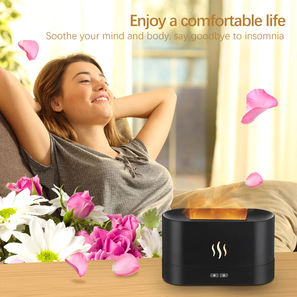 LED Flame Essential Oil Diffuser – Cool Mist Air Humidifier with Aromatherapy for Better Sleep & Relaxation