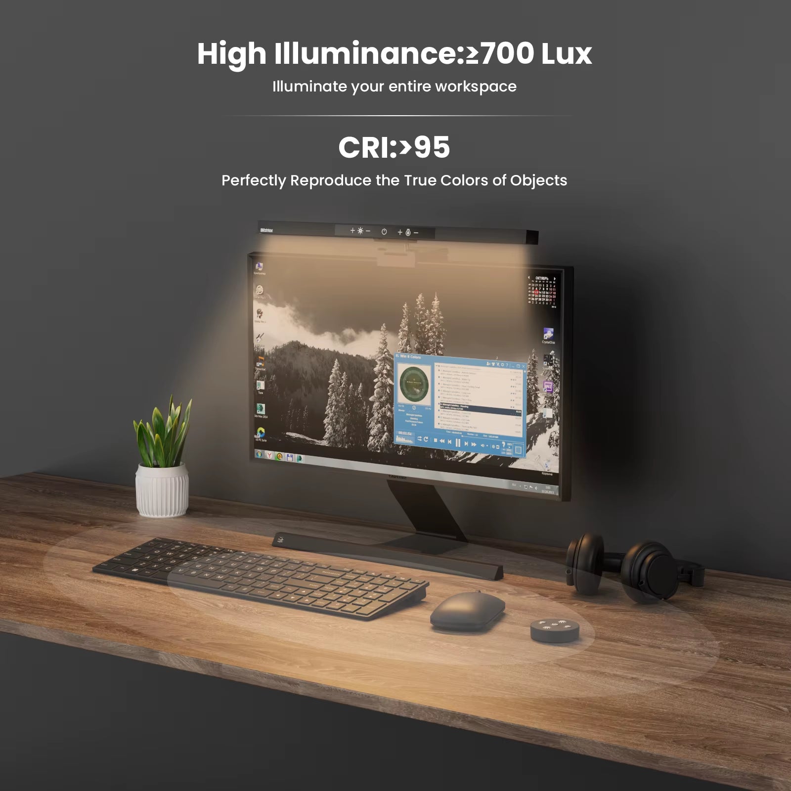 BM-ES1 Plus Wireless Remote Control Computer Monitor Light Bar - Adjustable E-Reading LED Lamp for Multiple Screens