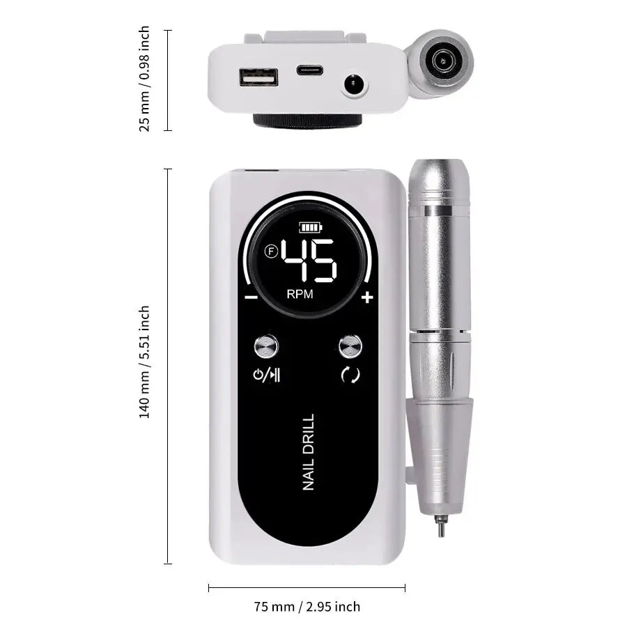 High-Speed 45000RPM Rechargeable Electric Nail Drill - Low Noise Portable Manicure Tool for Professionals