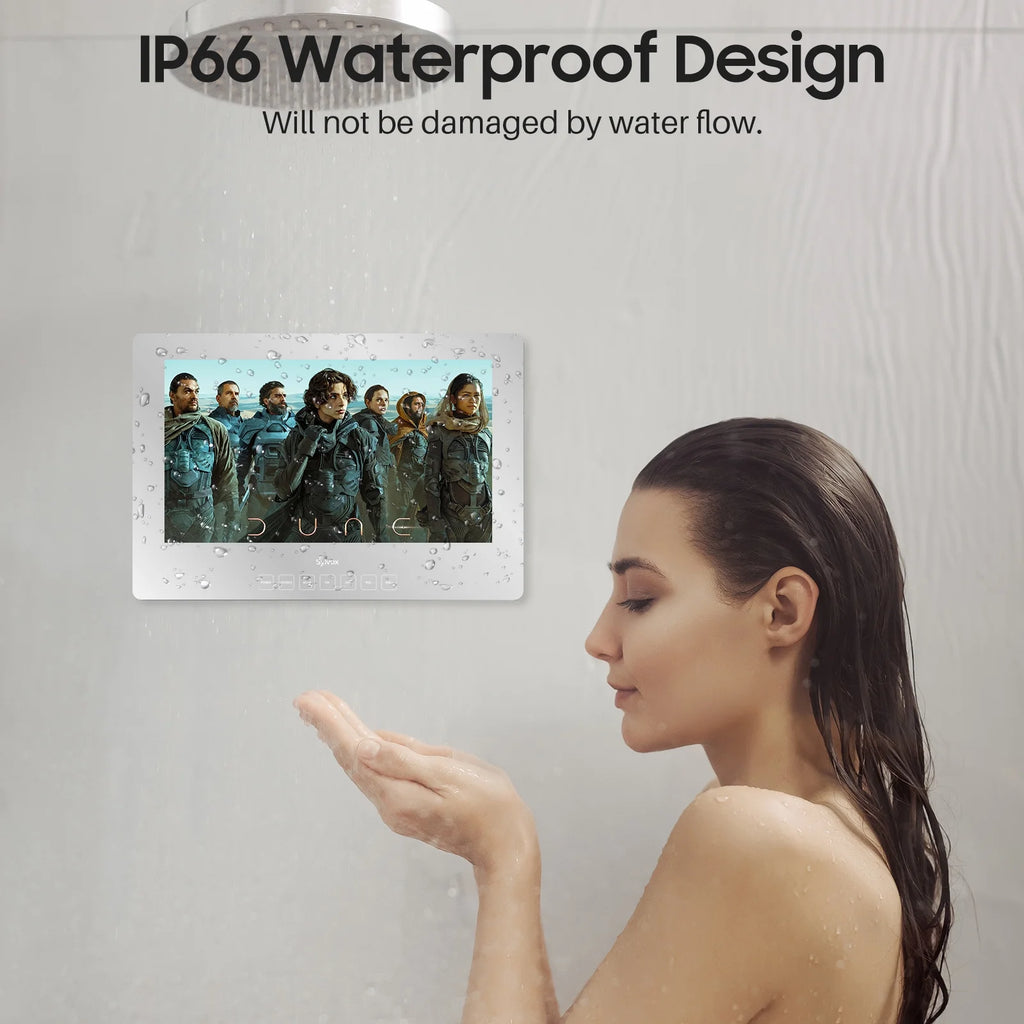 19” Smart Bathroom Mirror TV – Waterproof IP66 Full HD 1080P Google Smart TV with WiFi & Bluetooth, Ultra-Bright 500 Nits Display, NTSC/ATSC Tuner for Bathroom, Shower, Bathtub, Spa & Hotel (Wall Mount)